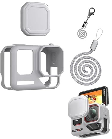 CERFFOOL Silicone Sleeve Case for Insta360 Ace Pro 2 Anti-Scratch Protective Cover with Lens Cap Lost-proof Strap Neck Strap for Action Camera Accessories (Grey)