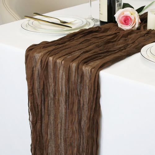 LuxeLouise Seihtuch-Tischläufer, 308 cm, brauner Käsetuch, Tischläufer aus Chiffon, Gaze, Tischläufer für Tischdekoration, Geburtstagsparty, Babyparty und Brautparty-Dekorationen