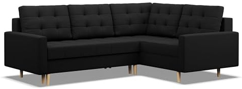 Mebligo - Ecksofa mit Schlaffunktion und Bettkasten Elma Bonellfedern, Eckcouch mit Ottomane Rechts, Sofa L Form (BxTxH) 223 x 172 x 92 cm, Couch Wohnzimmer, Ecke Sofa, Schwarz (Lux 23)