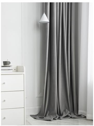 Musihy Thermovorhang Hitzeschutz, 132x244cm Solide Grauweizenstruktur Set mit 2 Paneelen wärmeisolierte Raumverdunkelungsvorhänge für das Schlafzimmer aus Flanell, Grau, Haken