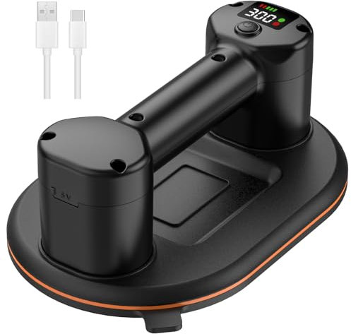 Ventosa Azulejo, Ventosa de Vacío Para Elevar Vidrio, Azulejos, Mármol, Ventosa Eléctrica de Azulejo con 3600 mAh Batería, Motores Duales, Cargas 300KG, Diámetro 24 cm, Pantalla LCD
