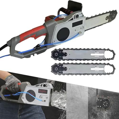 Motosega portatile senza spazzole, motosega elettrica for cemento, tagliamuri a catena diamantata con abbattimento polveri ad acqua, 2 catene e 2 barre di guida, for granito e cemento armato(350)