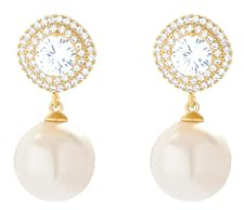 HUANGBONIG Damer retro pärlörhängen temperament mikroinlagda zirkon smycken-diamant guld