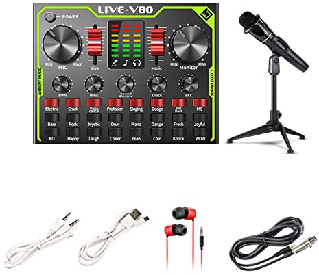 Mixer audio professionale, registrazione musicale audio gaming Voice Changer in tempo reale Live Sound Card Multiple Effetti Mixer Board con luce LED Modalità Chorus