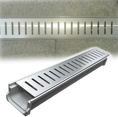Grondaia lineare ad alto carico con copertura in acciaio inox, per garage, centri di autolavaggio, larghezza 16 cm, dimensioni 100 x 10 cm