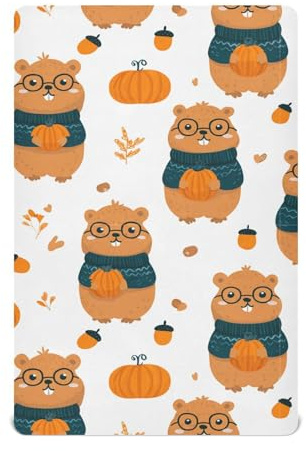 Autumn Beavers Pumpkins (3) Crib Sheet for Girls Boys Baby Toddler Bed Mattress Sheets Babies Fitted Crib Sheets for Kids Nursery Infant 52x28 Inch