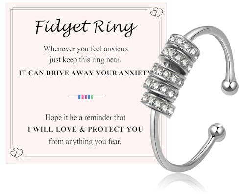 VYYU Fidget Rings for Anxiety Women Men - Anxiety Ring Relief Stress Open Size with Dainty Circle Paved Tiny Crystals for Teens Girls | Calms Reliever Spinner Stress Relief Gifts for Daughter Friends