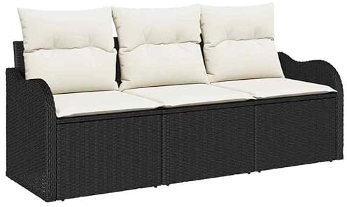 Eleganz Gartensofa-Set 3-teilig Schwarz Poly Rattan mit Kissen - Modernes Garten-Sofa für Terrasse & Balkon - Wetterfest & pflegeleicht - Gemütliches Lounge-Set für Outdoor