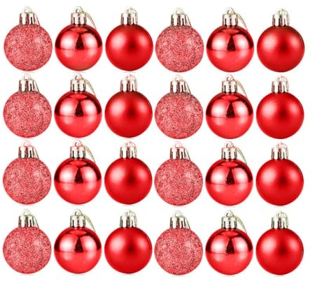 KEQAR Boules de Noël Décorations d'arbre, 24 pièces Boules décoratives Scintillantes Mates et Brillantes, Boule Rouge, Boules de Noël pour Décoration de Fête(Rouge)
