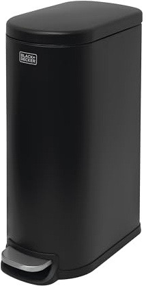 BLACK+DECKER BXBN61539E 30 Litre Slimline Pedal Bin with Soft Close Lid, Kitchen Bin for Indoor Waste Recycling, 61 x 23 x 44cm, Black