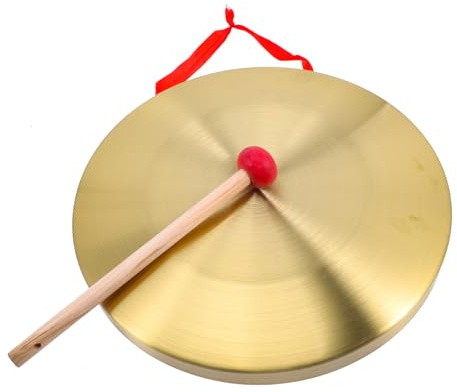 BRIGHTFUFU Kupfer Gong mit Schlägel 32cm Tragbares Vielseitiges Schlaginstrument als Warnsignal Kindergongspielzeug und Bühnenrequisite Zufälliger Stil