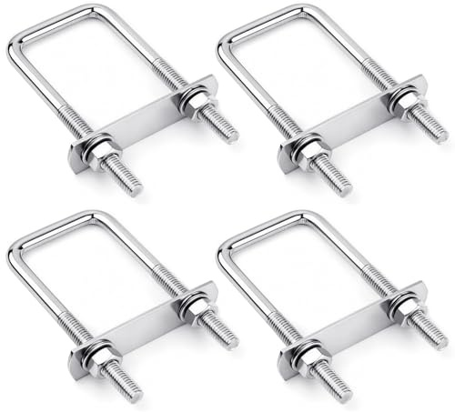Akamino 4 Pcs M8x40x100mm U Bolts Square Kit,304 Stainless Steel U-Bolts with Frame Plates and Nuts, U Clamp Replacement Parts for Construction, Pipe, Trailer, Automotive, Leaf Spring Fastener
