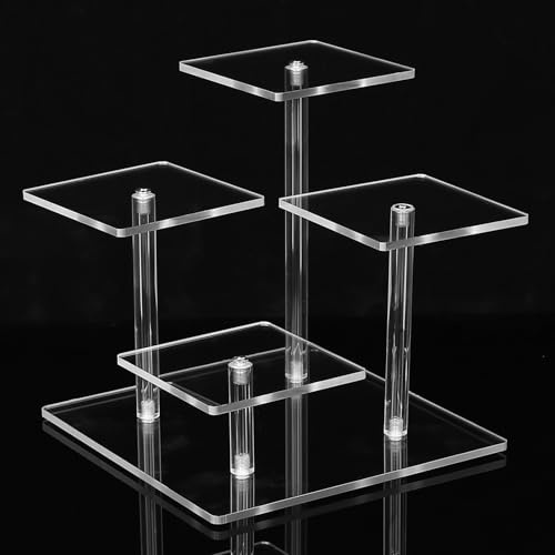 But the cow 1 PcsAcrylic Display Risers, 3 Tier/4 Plate Clear Acrylic Riser Shelf, Acrylic Risers for Display Stand Jewelry Dessert Cupcake Cosmetics Figures Collections Perfume Shelf
