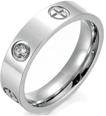 Yoowish Cross & Cubic Zirconia Ring for Women Men, Silver Stainless Steel Non Tarnish Band Rings Jewelry Hypoallergenic Wedding Promise Rings for Lover Anniversaries Friendship Birthday, Size UK L