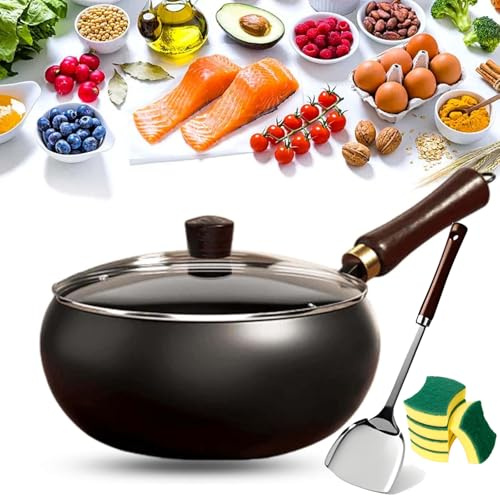Pannella Wok giapponese in ghisa, pentola sana non rivestita con coperchio, Woks in acciaio al carbonio tradizionale, padelle antiaderenti martellate a mano fatte in Giappone, p Smooth-Glass-Lid 26cm