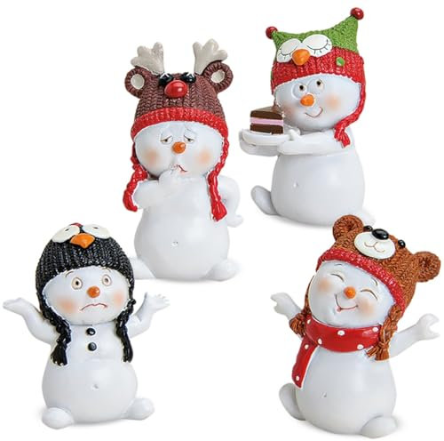 matches21 HOME & HOBBY Lustige Schneemann Deko Figuren für Weihnachten im 4er Set - Kleine 6cm Weihnachtsfiguren als innen Weihnachtsdeko - Süße Schneemänner als Wohnzimmer Weihnachtsdekoration