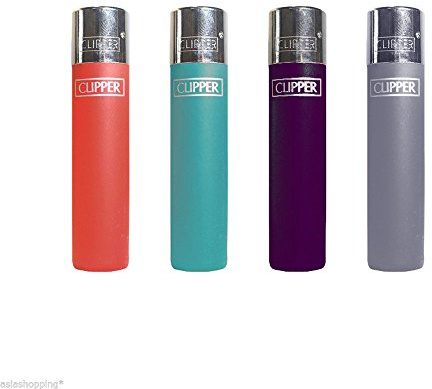 4 ACCENDINI CLIPPER A GAS LARGE METALLIC 2 RICARICABILE GRANDE VARI COLORI