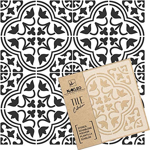 NAKLEO Fliesen Schablone zum Malen 20x20 cm, Moro Spanische Maurische Blume Marokkanisch, Kunststoff Wiederverwendbare Bodenschablone DIY, Holz Möbel Wand Dekoration - Terrakotta