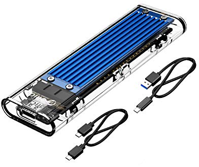 ORICO NVMe Gehäuse, USB 3.2 Gen2 (10Gbps) M.2 SSD Adapter, Transparent Externe M2 Gehäuse für PCIe M-Key/B+M Key NVMe SSD 2230/2242/2260/2280, Blau -TCM2