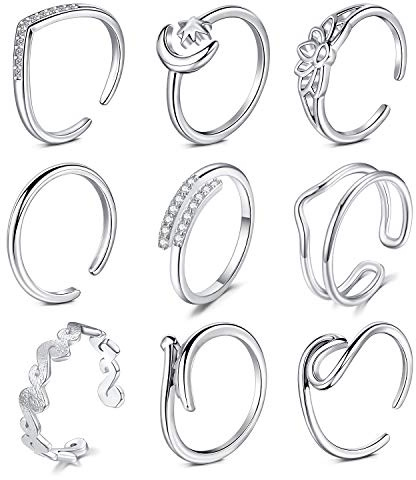 D.Bella Justerbara tåringar för kvinnor sommar strand allergivänlig öppen tå ring finger svans ring set fotsmycken, Metall, Diamant