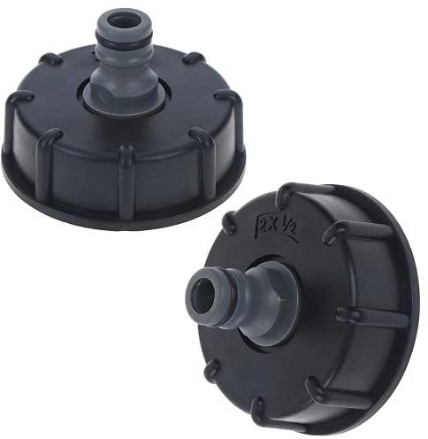 IBC Tank Fittings, IBC Tank Adapter, 2 Pcs IBC Connector S60x6 to 4 Water Pipe Tap Cap Joint 1/2 Course Threaded Storage Tank Cover Tap Water Butt Storage Tank Hose Fitting Parts