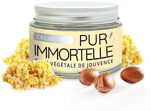 Crème visage Nuit Pur'Immortelle Bio - Soin anti-âge - Immortelle, Acide hyaluronique, Argan, Onagre - 99% d'origine naturelle - Fabriquée en France- 50 ml - PROPOS'NATURE