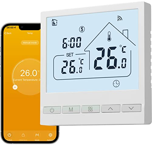 Beok Tuya Smart Thermostat Heating Thermostat Room Thermostats WiFi Wall Smart Thermostats for Gas/Water Boiler Floor Heating Compatible Alexa, Google Home 3A TOL47WIFI