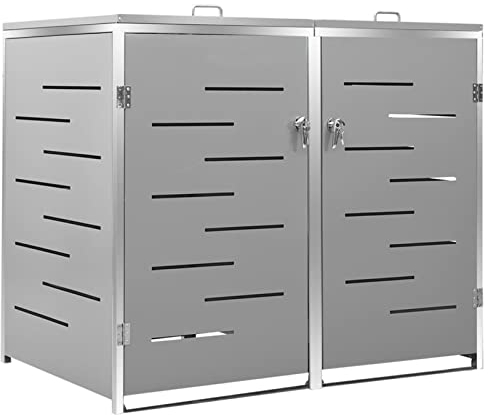 Festnjght 2er Mülltonnenbox Edelstahl Mülltonnenbox 2 Tonnen Metall Mülltonnenverkleidung Müllbox Müllcontainer Müllbox Mülltonnen Abschließbar Mülltonnen Unterstand 138x77,5x115,5 cm Edelstahl