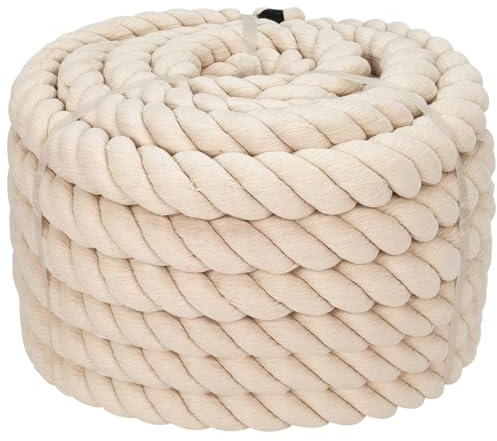 Bomullsrep (3,8 cm x 15,2 m) naturligt tjockt tvinnat rep för sport drag av krig, räcke, hängmatta, dekoration
