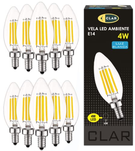 CLAR - Kerzenbirnen, Glühbirne Kerzenform, Kerzenbirnen 40 Watt, LED Glühbirne E14, E14 LED 4000K 4W (Pack 10)