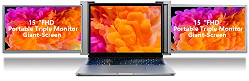Zunate Laptop Bildschirmverlängerung, 15 Zoll FHD 1080P IPS Klapp Dual Notebook, Erweiterter Bildschirm, Tragbarer Dual Screen, mit Einziehbarem Ständer, für Laptops,