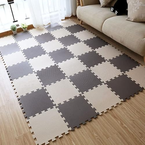20 pièces Tapis de Jeu en Mousse avec Bordure, Carreaux de Sol emboîtables pour Enfants, Puzzle pour bébé, Tapis d'exercice - Couleur de Gris et Blanc
