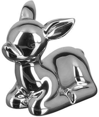 Fink kleines liegendes Deko Rehkitz aus Porzellan 5 x 9 x 7 cm silberfarbene Dekofigur