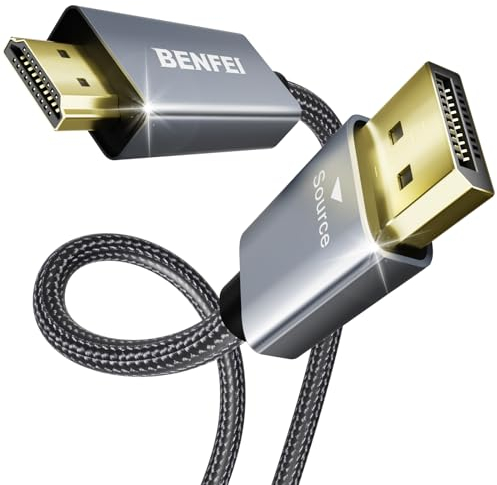 BENFEI Câble DisplayPort vers HDMI 4K, DP vers HDMI en Nylon Tressé Compatible avec HP, ThinkPad, AMD, NVIDIA, Ordinateur de Bureau et Plus, Gris sidéral - 3m 3 mètres