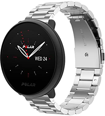 ToVioc 20 mm metallarmband kompatibelt med Polar Ignite 3/2/1/3 titanium, män och kvinnor rostfritt stål ersättningsband för Polar Pacer/Unite – silver