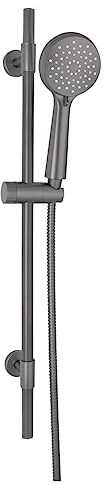 Juego de ducha Young, barra de ducha de acero inoxidable, 66 cm, cabezal de ducha con 3 funciones, manguera de ducha de 150 cm, apta para calentador de agua, conexión universal ½, gris
