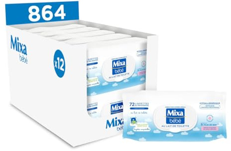 Mixa Toallitas para bebé con leche de tocador – Lote de 12 x 72 toallitas