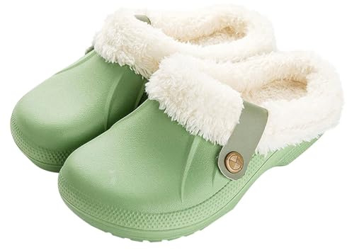 ticticlily Femme Hiver Sabots Fourrées Homme Chaud Peluche Pantoufles Maison Imperméables Chaussures de Jardin Intérieur et Extérieur A Vert 37-38 EU