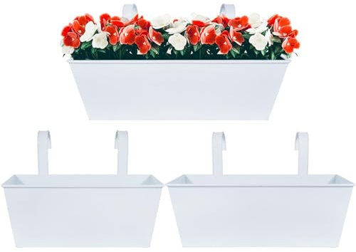 BOFUNX 3pcs Vasi di Fiori da Appendere Vasi di Metallo Esterno Vaso Sospeso Portafiori Pensili con Doppio Gancio Rimovibile per Balcone Recinzione Casa Decorazione