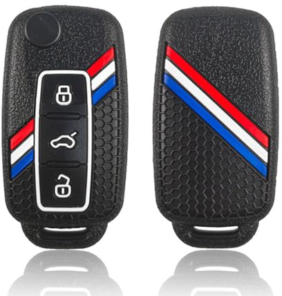 Juttzzei Autoschlüssel Hülle VW für VW Beetle Golf Skoda Octavia Scirocco Passat Polo Seat Transporter Touran Tiguan Jetta Leon Ibiza Schlüsselhülle, Weich TPU VW Polo Schlüsselhülle 3-Tasten(Schwarz)