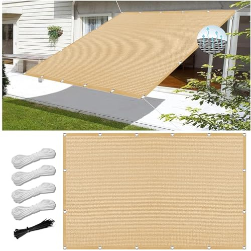 Tenda a Vela Ombreggiante Rettangolare 250 x 350 cm, Antistrappo, Traspirante, 98% Anti UV, Rete Ombreggiante Rete Parasole, Vele Parasole Traspirante, per Balcone, Terrazza, Giallo sabbia
