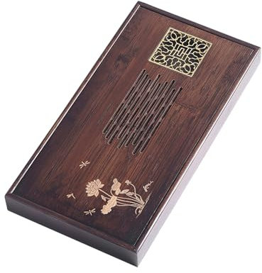 SYALEO Bandeja de té de Gongfu Chino de bambú, Caja de Mesa con Almacenamiento de Agua, Bandeja de Ceremonia del té con patrón de Loto, Plato para Servir té de Kungfu clásico Chino