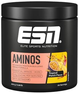 ESN AMINOS, Tropical Punch, 400 g, feines Amino-Pulver mit essentiellen Aminosäuren & Astragin, 3,2 g Leucin pro Portion, ideale Löslichkeit, vegan - made in Germany