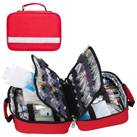 Erste Hilfe Kit Leer Notfall Kits -Wasserdicht Feuer Prävention Verschleiß Widerstehen Erste Hilfe Tasche Isolierung Reflektierende Streifen für Haus, Wandern, Arbeitsplatz & Outdoor Rot 18*10*26cm