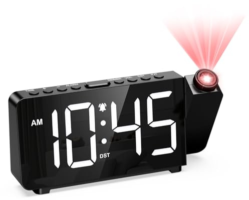 ORIA Projection Alarm Clock, Digital Alarm Clock for Bedroom with 180° Projector, Large Display Digital Clock, LED Clock with Adjustable Brightness & Volume, Snooze, DST, for Seniors Heavy Sleepers