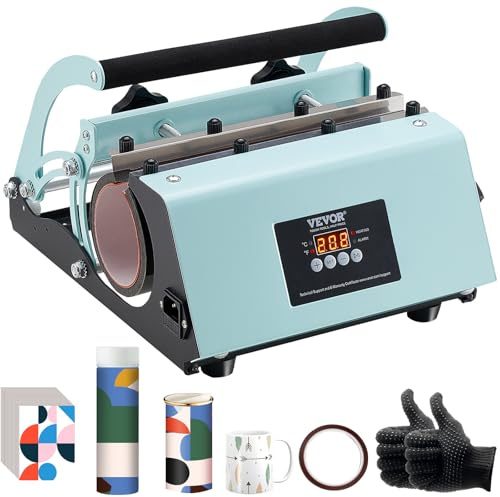 VEVOR Presse à Chaud pour Tasses 32,5-89 cL, Presse pour l'Impression de Tasse 75-87 mm de Diamètre, Machine de Sublimation avec Papier de Sublimation, pour Transférer Images sur Mug Gobelet, Vert