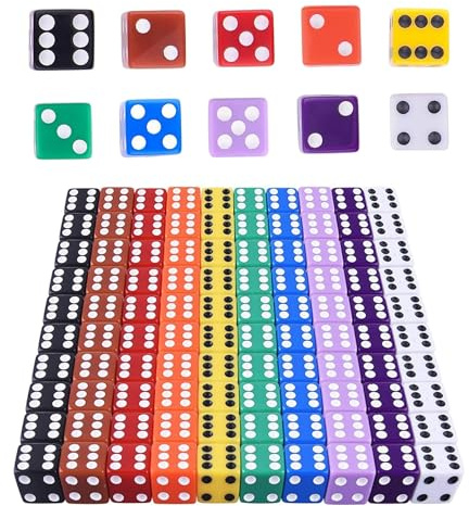 HUAZIZ Set di 100 dadi colorati a 6 facce Dice Game D6 dadi 16 mm per Giochi da Tavolo, Giochi per Set a più Lati