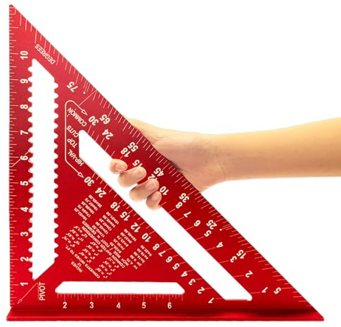 Carpenter Square 12 Inch, Aluminum Rafter Square Carpenter for Woodworking, Sturdy Angle Drawing Measuring Ruler, Layout Tool Alloy Triangle Ruler Protractor for Carpentry, Red