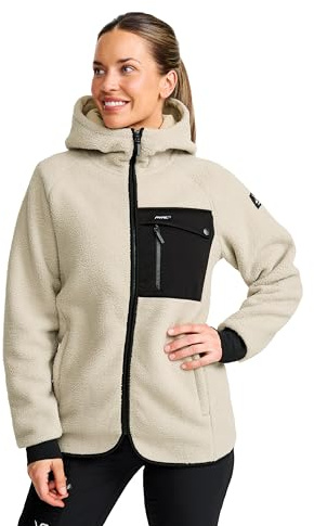 RevolutionRace Sherpa Hoodie für Damen, Outdoor Fleecejacken perfekt für Wanderungen und Outdoor-Abenteuer, Beige Khaki, XXL