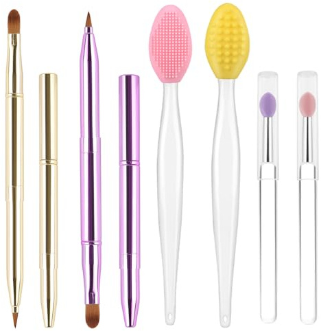 6 PCS Retractable Lip Brush for Lipstick Makeup Brush for Lipstick Lip Gloss Dual-Ended Lip Scrubber Exfoliator Silicone Lip Scrub Brush